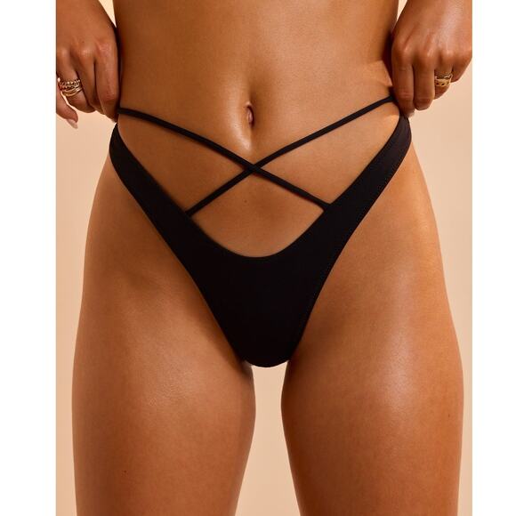 New Small Strappy High Cut Black Cheeky Bikini Swim Bottoms Booty‎ Brazillian - Picture 1 of 3